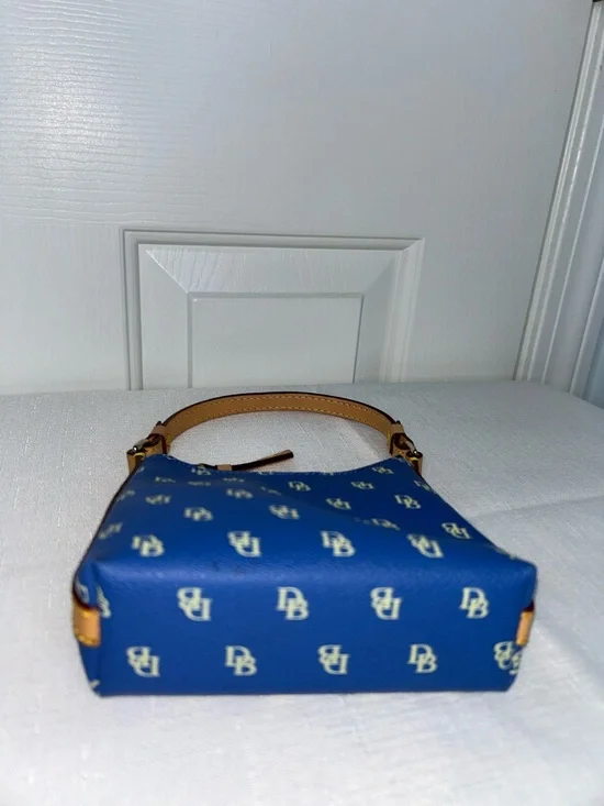 Dooney & Bourke Bitsy Bag Navy & White Micro Top-Handle Bag with Brown Trim - Picture 6 of 12